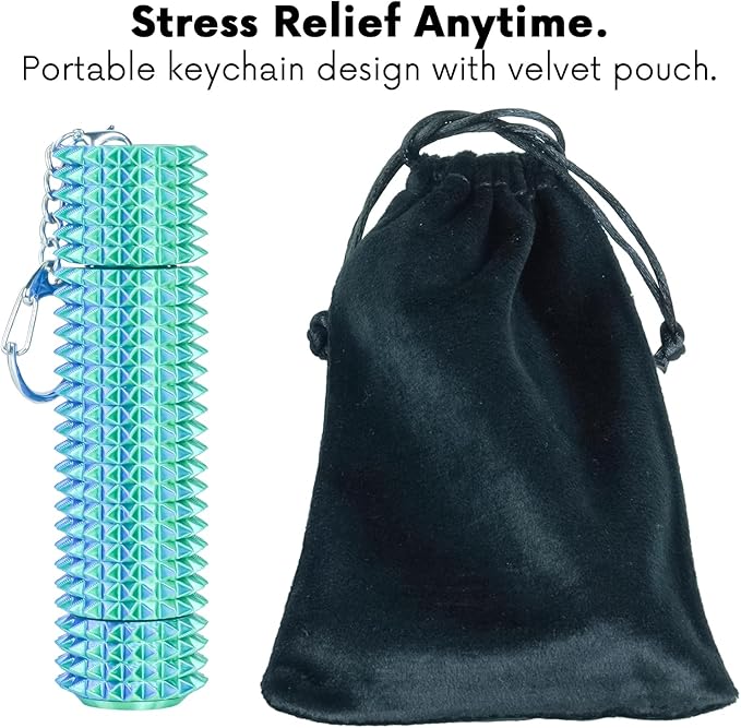 Fidget Roller Adults Teens Sensory Little Stim Gadget for Anxiety Relief Mild Ouchie,Desk Focus Tool Portable Hand Spinner Gifts Idea White Elephant Stocking Christmas(Blue Green,Compact Fit)