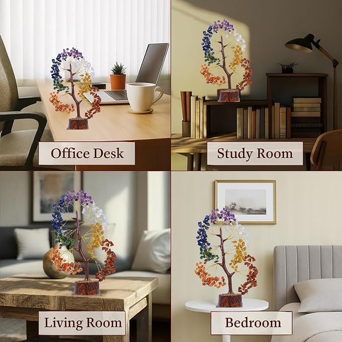 7 Chakra Crystal Tree of Life, Healing Crystal Trees for Home Decor, Office Desk Decor, Room Decor, Handmade Bonsai Tree for Positive Energy, Money, Good Luck Birthday Gifts for Women Plus 2 Necklaces