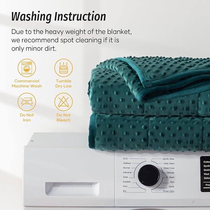 Wemore Minky Dot Weighted Blanket for Adults Queen Size 20 lb, Soft Heavy Blanket for Stress Relief and Sleep Promotion, Breathable Blanket for All-Season with Glass Beads, Dark Green 60 x 80 inches