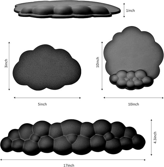 Cloud Keyboard and Mouse Wrist Rest Pad for Computer Arm Pain Relief- Ergonomic Wrist Support Mousepad with Non-Slip PU Base for Office, Gaming, and Home Use Anti-Fatigue(Black)