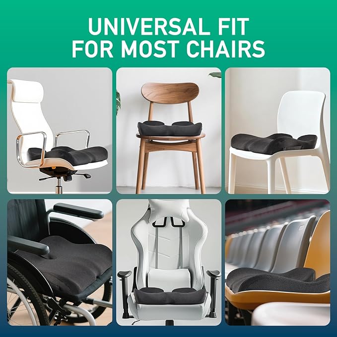 Non-Flattening Memory Foam Seat Cushion for Office Chairs,Gaming Chairs – Ergonomic Design for Tailbone Pain Relief, Long-Lasting Support, Gifts for Women/Men, Office Desk Accessories,Dark Grey