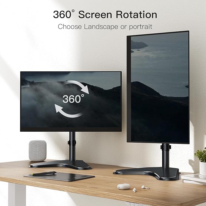 HUANUO Adjustable Monitor Stand, Freestanding Desk Stand for 13-32 Inch Screens with Full Motion Swivel - Heavy Duty Steel Base Holds 17.6lbs (VESA 75x75/100x100mm)