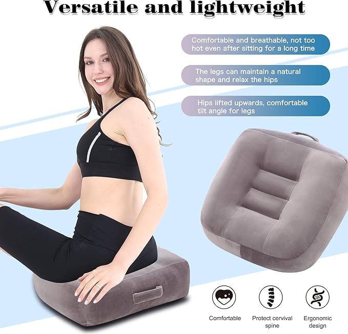 Extra Large Seat Cushion, Thick Chair Cushion Booster for Office Chair, to Rise Height, Velvet Cover with Handle and Anti-Slip Bottom, PP Cotton Filling, Coccyx Pain Relief (Grey, X Large)
