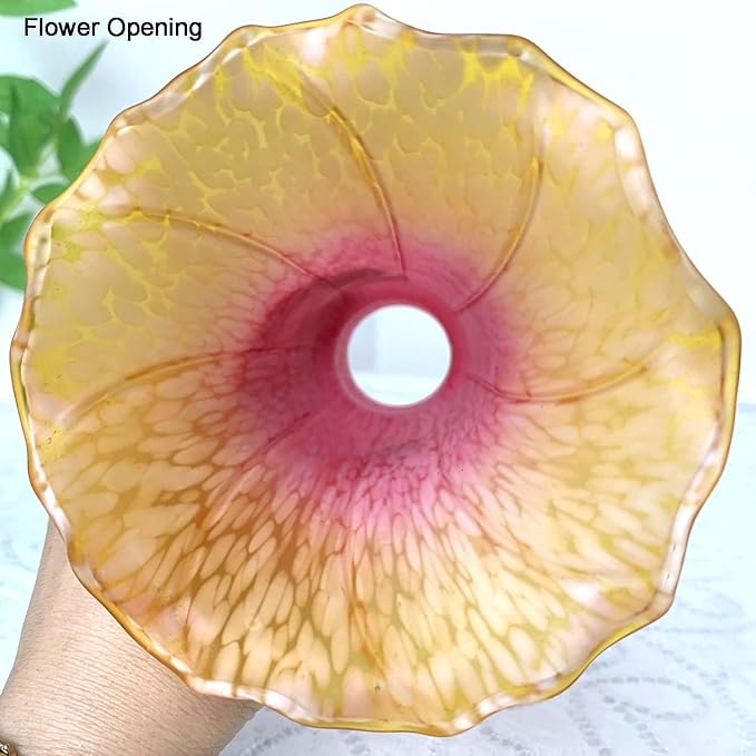 Bieye LS69 Lily Flower Blown Glass Lampshade (Red Yellow, Opening I.D. 1.26" x O.D. 1.5")