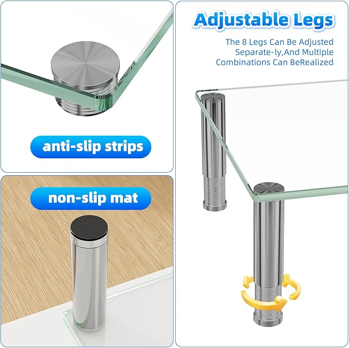 Simple Trending Dual Monitor Stand Riser, Computer Office Desktop Organizer for 2 Monitors with Tempered Glass, Adjustable Length and Angle Stand for Laptop,Printer,TV