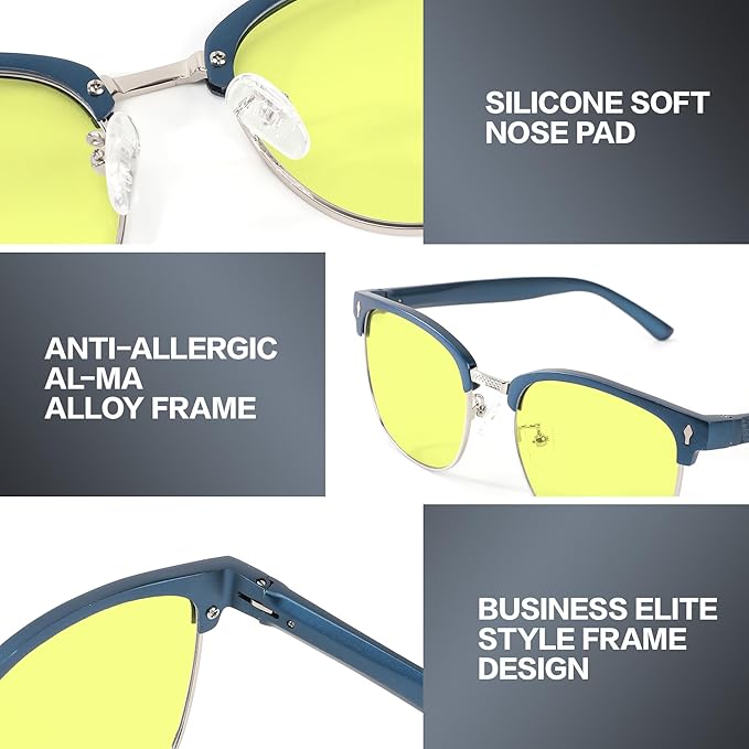 BIRCEN Blue Light Blocking Glasses: Al-Mg Metal Bluelight Computer Clear Glasses for Men Women Anti Eyestrain Office Home
