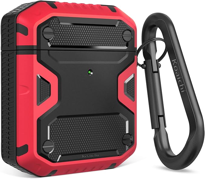 Koaichi Compatible with AirPods Case, Full-Body Rugged Hard Shell Protective Case Cover with Keychain Designed for AirPods 1st & 2nd, Black/Red