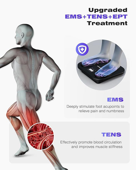 KINGJOY Foot Massager for Neuropathy, Rechargeable EMS TENS Foot Stimulator with 10 Modes 20 Intensities for Circulation Plantar Fasciitis & Swelling Pain Relief, Gifts for Women Men-Black