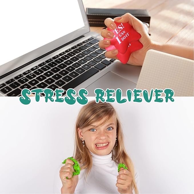 Kasyat 20 Pcs Star Stress Balls - 2.16" Motivational Squeeze Toys for Adults, Teens, Students & Party Favors