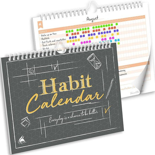 Clever Fox Habit Tracker Calendar – Inspirational Goal Tracker and Habit Calendar for Atomic Habits – Colorful Habit & Goal Planner Journal to Boost Productivity – 24 Months, 10″ x 8″ (Black)