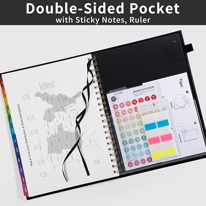 EMSHOI 2025 Planner Hourly Daily Weekly and Monthly, A4 (8.5x11), 3-Tier Appointment Book Vertical Schedule Calendar Organizer for Women Men Work Business, with Monthly Tabs, Note Pages, Black