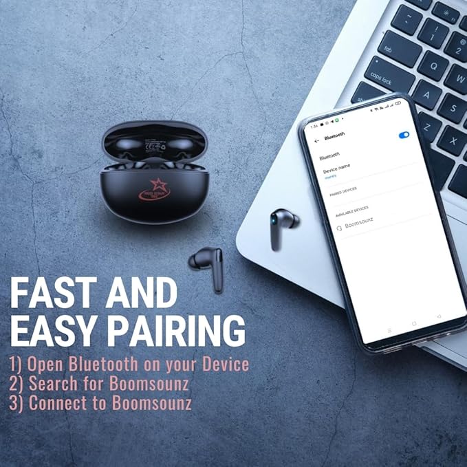 T-90 BoomSounZ Sweatproof Wireless Earbuds – ENC Noise Cancelling Ear buds with Dual Mode for Music & Gaming, Deep Bass Touch Controls, Fast Charging Long Battery Life, Secure Fit for Workouts & Calls