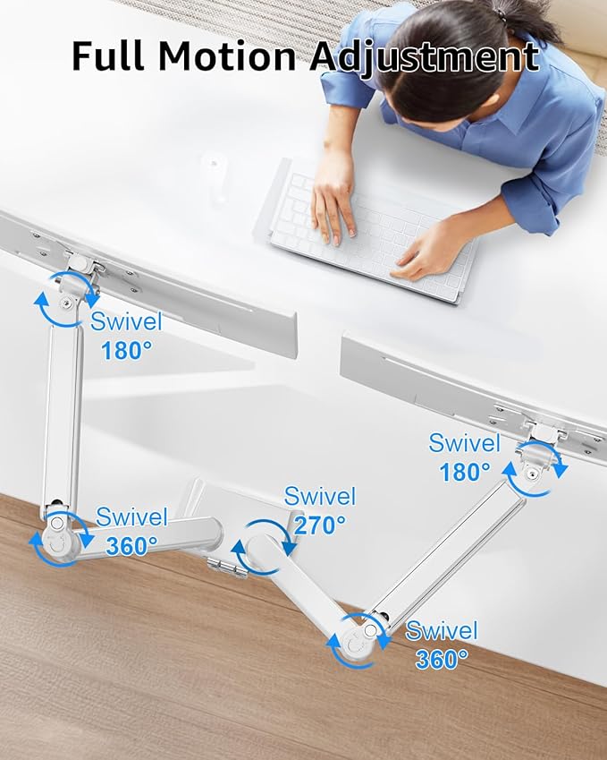 Dual Monitor Stand fits up to 32 inch, 4.4-22 lbs Computer Screens, Dual Monitor Desk Mount Height Adjustable, Monitor Arms for 2 Monitors, Home Office VESA Mounts with Gas Spring, Freelift White
