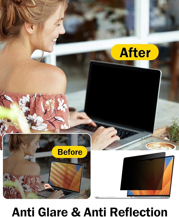 F FORITO 16 Inch 16:10 360° Laptop Privacy Screen Protector, Anti Peeping and Anti Glare Laptop Privacy Shield, Reduce Eye Strain & Eye Protection