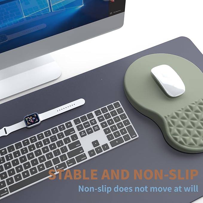 Ergonomic Mouse Pad Wrist Support with Foam Massage Design, Pain Relief Mousepad with Wrist Rest, Non-Slip PU Base, Computer Mouse Pads for Desk, Office & Home - Grass Green