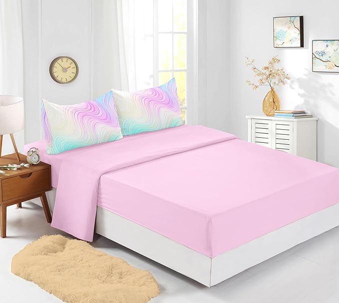 Full Size Comforter Sets for Girls 7PCS,Pink Bedding Sets,Bed Sets for Girls with Flat Sheet and Fitted Sheet,Pillowcases,Cushion Covers,Tie Dye Comforter Sets