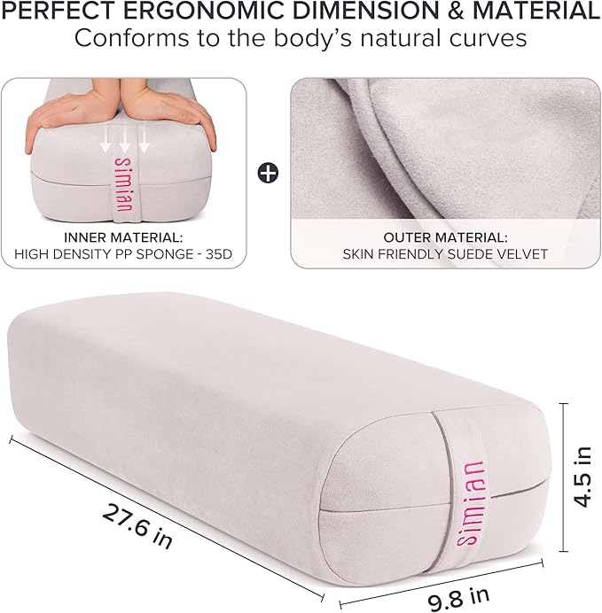 Simian Premium Meditation Bolster - Rectangular Support Cushion with Velvet Cover, Washable, for Restorative & Yin Yoga