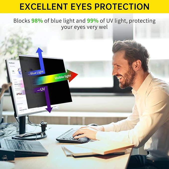 22 Inch Computer Privacy Screen for 16:10 Computer Monitor, Anti-Blue Light Monitor Privacy Screen Filter, Anti-UV Computer Shield, Hanging Type