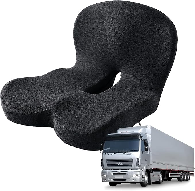 Memory Foam Seat Cushion for Truck Drivers, Office Chairs & Car Seats – Back Support & Sciatica Relief Pillow for Tailbone – Ergonomic Pressure Relief Pad for Long Sitting & Driving (Black)
