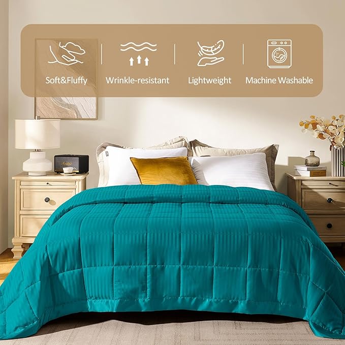 downluxe King Size Blanket with Satin Trim, Lightweight Down Alternative King Blanket for All Season, Machine Washable (Teal, 108 x 90 Inch)