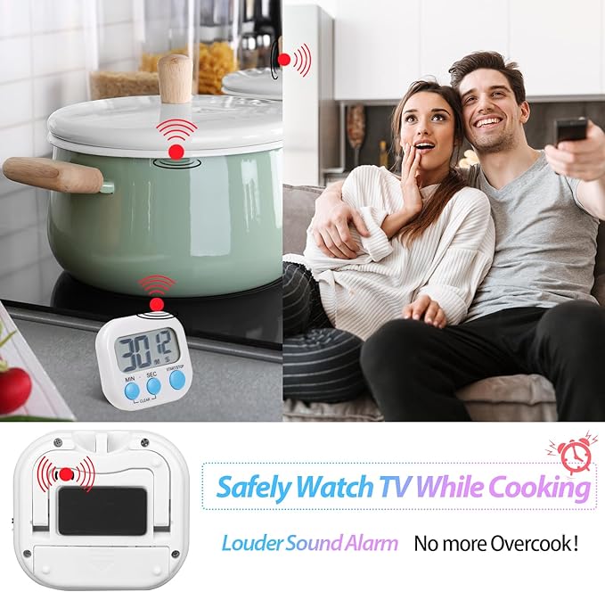 Weewooday 24 Packs Small Digital Kitchen Timer Magnetic Back and Switch Minute Second Count up Countdown Big LCD Display Loud Alarm for Teacher Cooking Baking(Black, White)