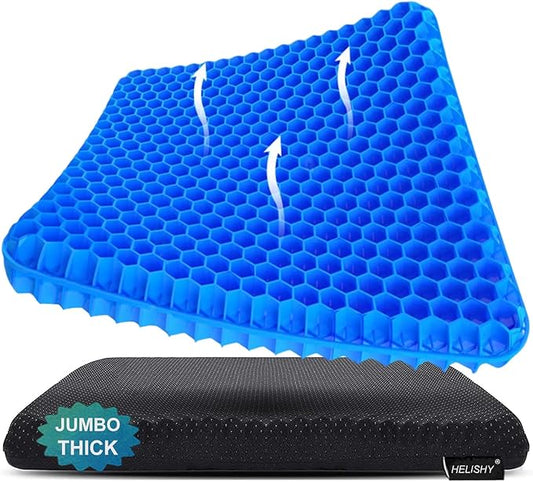 Gel Seat Cushion, Jumbo&Thick Gel Cushion with Non-Slip Cover for Home Office Car Seat Wheelchair, Soft Breathable Honeycomb Chair Pads for Relieve Hip Pain, Blue 20x20x1.9inch