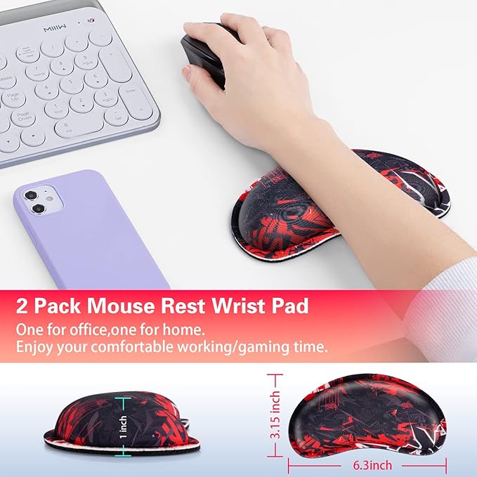 Mouse Wrist Rest, Canjoy 2 Pack Memory Foam Soft Fabric Mouse Wrist Rest Pad Support Cushion with Anti-Skid Rubber Base,Ergonomic Pain Relief Mouse Hand Rest (Black Red)