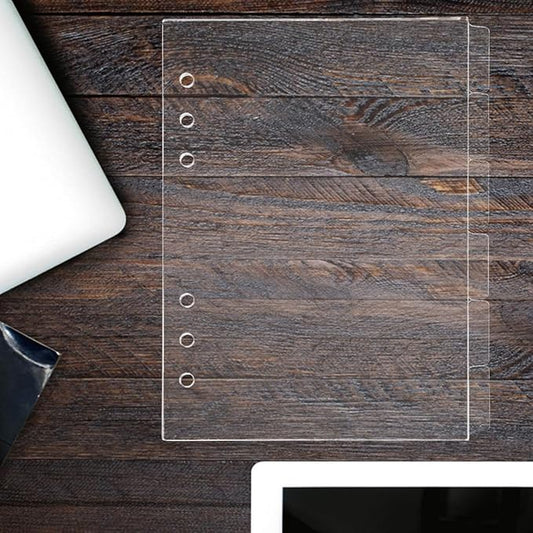 Housoutil A5 Acrylic Notebook Binder Insert, 6PCS Clear Binder Dividers with Tabs, Sturdy Plastic Refillable Sheets for DIY Journal and Office Use, 6 Hole Punch