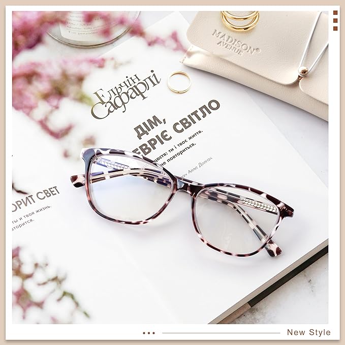 Madison Avenue TR90 Blue Light Blocking Glasses Anti Eyestrain UV Glare Blue Light Glasses for Women TV Phone Computer Gaming Eyeglasses (Black Tortoiseshell)