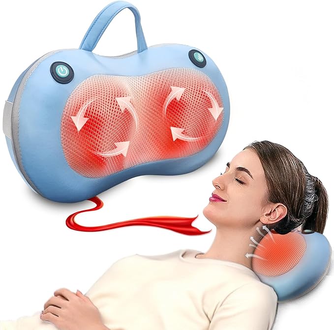 White Elephant Gifts for Adults,Christmas Gifts for Women Men,Shiatsu Neck Back Massager for Pain Relief Deep Tissue,Back Massager Deep Tissue Kneading with Heat,3D Electric Pillow(Blue)