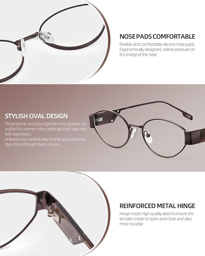 JIM HALO Trendy Oval Blue Light Glasses for Woman Men, Retro Round Computer Screen Blocker Glasses Eyes Protection UV400