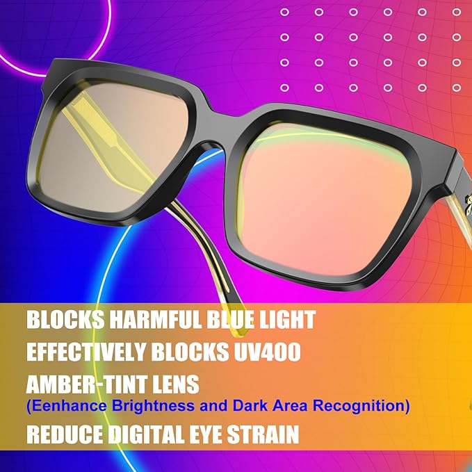 VISOONE Gaming Glasses Blue Light Blocking Oversized Square Computer Eyewear Men Women Cougar