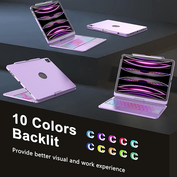 Keyboard Case for iPad Air 13 inch (M3/M2, 2025/2024), Backlit Keyboard for iPad Pro 12.9” inch (4th Gen 2020/ 3th Gen 2018) - Touch Trackpad - 360° Protective Case with Pencil Holder (Light Purple)