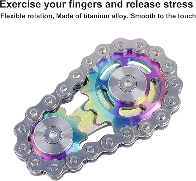 Bike Chain Gear Fidget Spinner, Metal Sprocket Chain Fidget Toy, Stress Anxiety Relief Fidget Toy, Stainless Steel Durable Mechanics W/Smooth Bearings EDC Novelty Toy (Colorful)