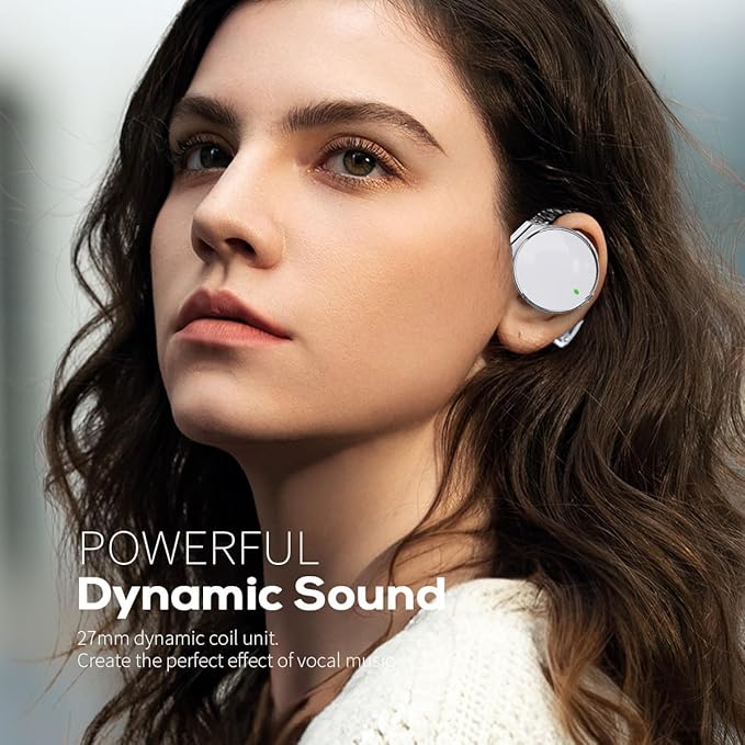 Open Ear Headphones Wireless 52hrs Bluetooth 5.4 Over Ear Hooks Headphones Earbuds with Microphone Ear Clip Earbuds Simultaneously Connect 2 Devices Clip on Earphones