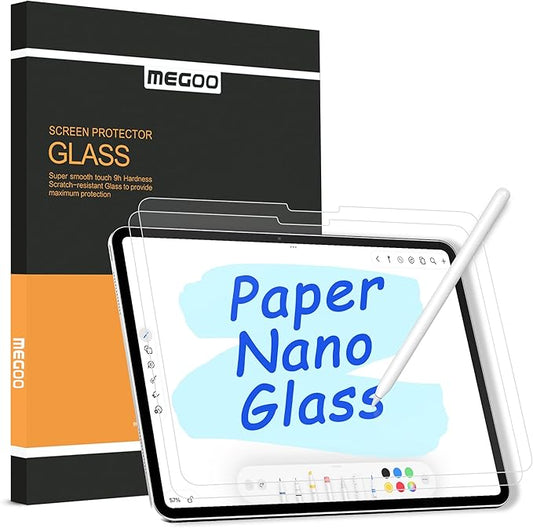 Megoo Paper Glass Screen Protector for iPad Air 11 inch M2-M3(2024-2025 6/7th Gen), Matte for Drawing/Anti-Glare/Easy Installation/Protective Case Compatible,2-Pack