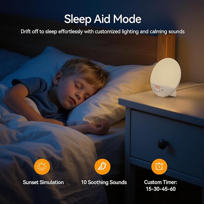 Wake Up Light Sunrise Alarm Clock, 10000 Lux UV-Free Sun Lamp with Dimmable Brightness, 4 Color Temperatures, Timer, Dual Alarms, Snooze, Sleep Aid, 10 Natural Sounds