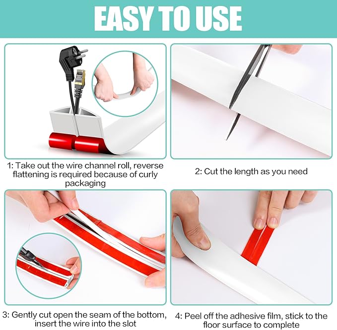 Floor Cord Cover Self Adhesive Cord Hider,3.3FT Cable Management, Extension Strip Protector for Wires, Prevent Cable Trips for Offices, Gyms, Exhibitions Cavity:0.47"(W) x 0.35"(H) White