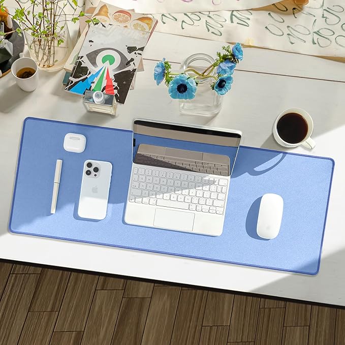 Waterproof Large Gaming Mouse Pad with Durable Stitched Edges, Non-Slip Rubber Base, Grainy Jacquard Mouse Mat Desk Pad for Home Office Gaming, 31.5"x11.8"x0.12", Blue