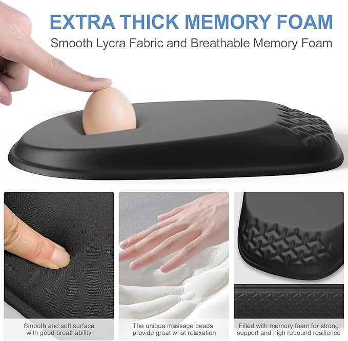 Mouse Pad with Wrist Rest, Comfortable Keyboard Wrist Rest, Memory Foam Wrist Rest for Computer Keyboard, Ergonomic Mouse Pad Set for Easy Typing & Pain Relief for Office Black