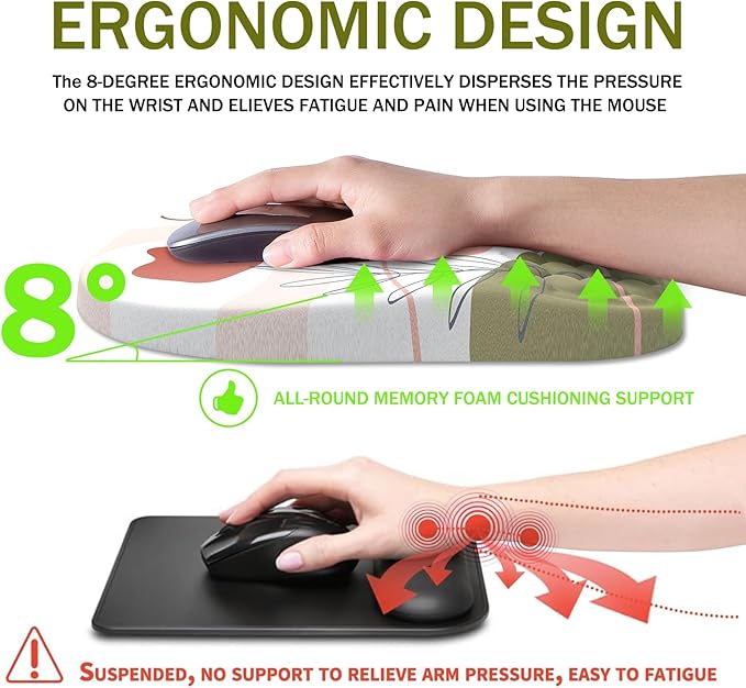 Ergonomic Mouse Pad Wrist Support, with Memory Foam & Non-Slip PU Base, Comfortable Massage Design Mouse Pad Relieve Wrist Fatigue&Pain, Suitable for Computer, Office and Home(03Rose)