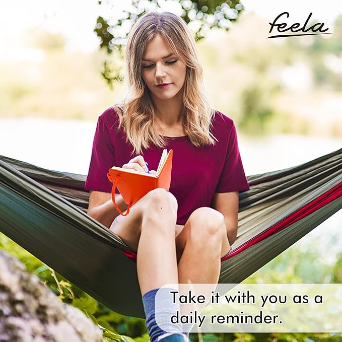 feela 3 Pack Pocket Notebook Journals with 3 Black Pens, A6 Mini Cute Small Journal Notebook Bulk Hardcover College Ruled Notepad with Pen Holder for Office School Supplies, 3.5”x 5.5”, Orange