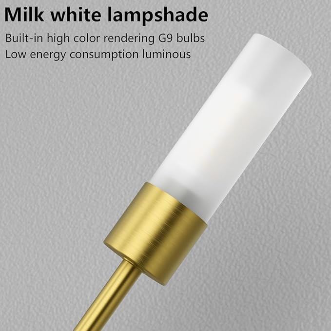 Tipace Gold Wall Sconce Set of 2,Indoor Mid Century Wall Light 2-Lights Bathroom Vanity Light Fixture with Glass Shade for Bedroom Living Room Hallway Kitchen Warm White 3000K(with G9 Bulbs)