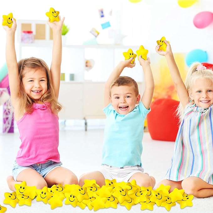Kasyat 48 Pieces Star Stress Balls Bulk for Kids Mini Smile Face Stress Balls Relief Toys for School Carnival Reward Student Prizes Party Favors Hand Exercise(Yellow)