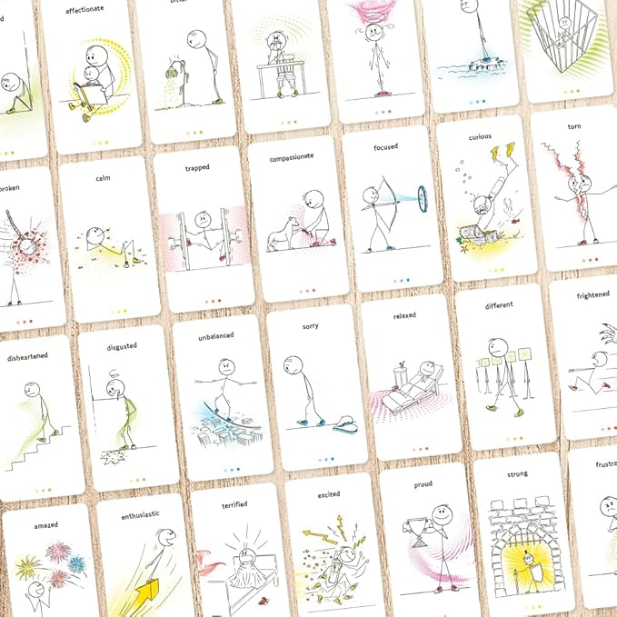 Comitys - The Feelings Game | 64 flashcards for Emotional Literacy | Non-Violent Communication Teaching Tool | 177 Feelings States to Discover