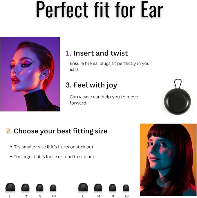 Silicone Ear Plugs for Sleeping Noise Cancelling, 28dB SNR Reusable Earplugs for Sleeping with 8 Ear Tips Concert Ear Plugs, Travel, Work, Motorcycle & Hearing Protection with Case (Black)