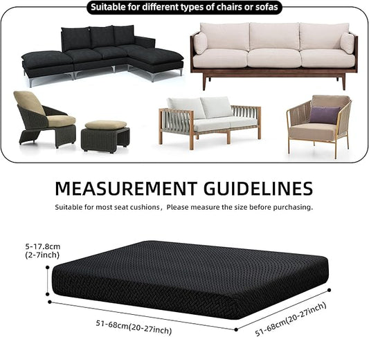 8Pcs Stretch Patio Cushion Cover Outdoor Cushion Cover Replacement Slipcovers Outdoor Cushion Covers Thick Jacquard Textured Twill Fabric Porch Patio Furniture Protector(Black，Cover，Only)