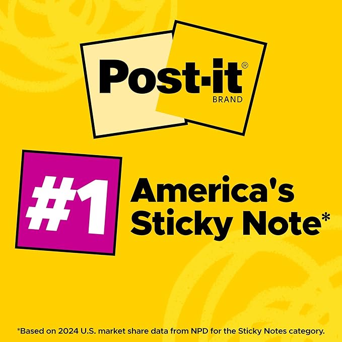 Post-it Super Sticky Notes, 24 Sticky Note Pads, 3 x 3 in., School Supplies, Office Products, 2X The Sticking Power, Supernova Neons Collection