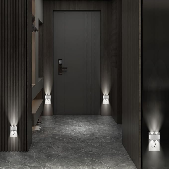 LED Night Lights Plug into Wall,Dusk to Dawn Auto-On/Off Night Light 5000K,1W Plug in Night Light for Hallway Bedroom Stairway 4 Pack Non-Dimmable
