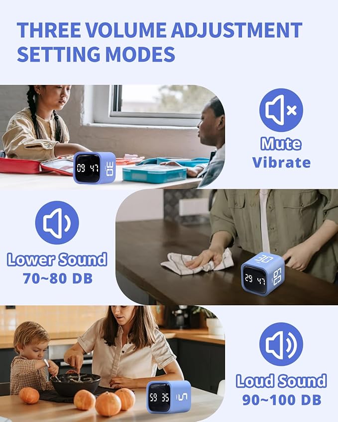 Productivity Timer Flip Gravity Sensor Cube Timer Countdown & Countup,Mute & Vibrate & Sound，5/10/30/60min & Custom Timing, Perfect for ADHD,Work,Learning,Kitchen Cooking